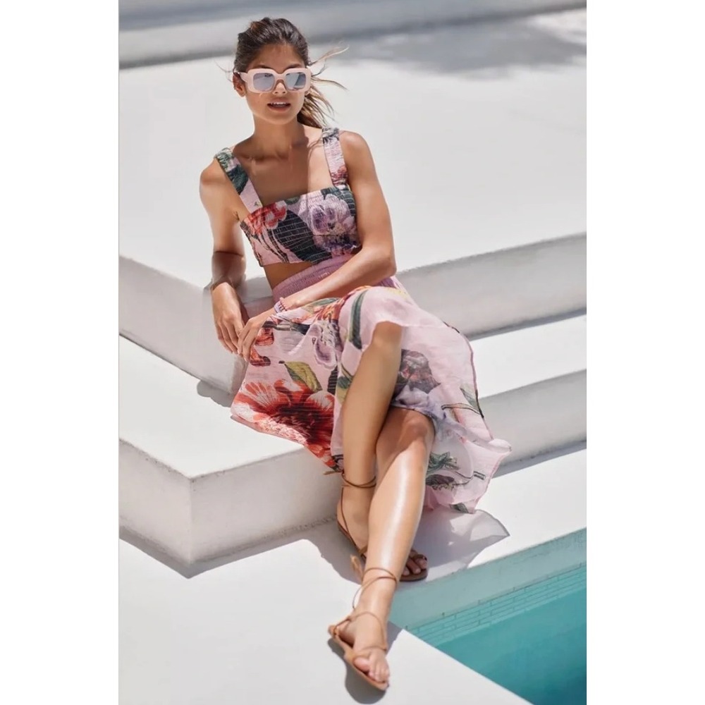 ANTHROPOLOGIE‎ The Piper Floral Bandeau Cutout Maxi Dress Women's Size XS NEW